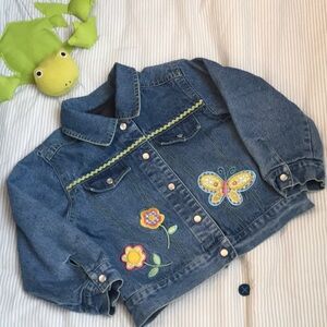 Girls Denim Jacket Flowers Butterfly 4T